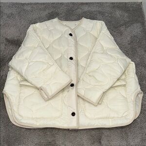 The Frankie Shop Cream Puffer Jacket with Quilted Design